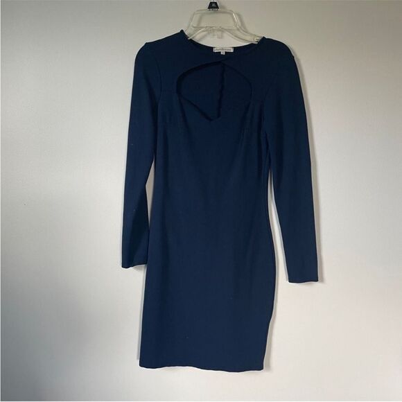 Charlotte Russe Midi Sheath‎ Dress XS Navy Blue Long Sleeve Y2K Cut Out Bodycon - Picture 2 of 8